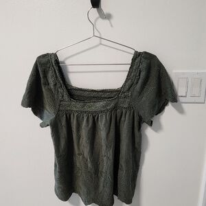 Lucky Brand Olive Embroidered Blouse